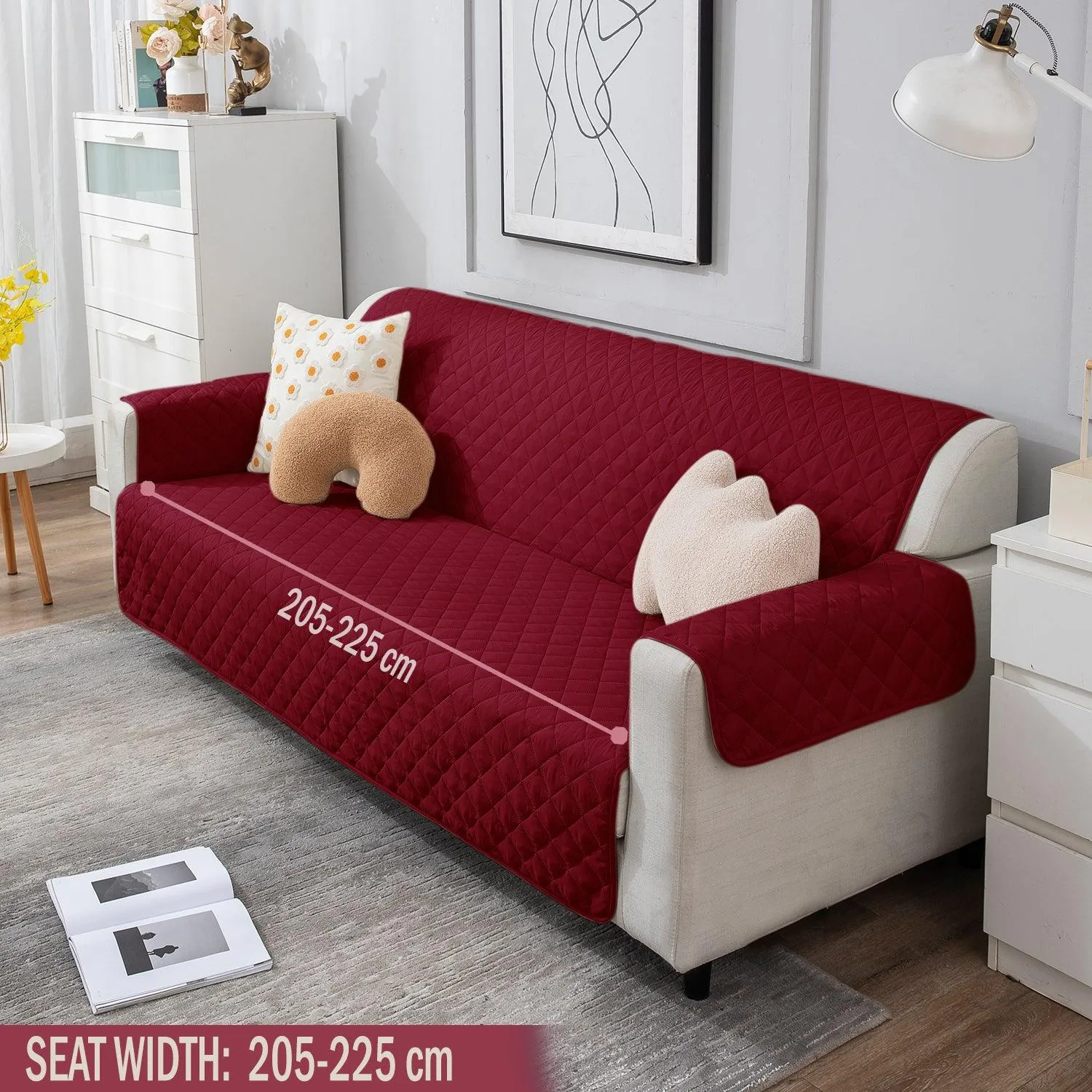 Quilted Polyester Sofa Cover Mat Pet Friendly, Maroon