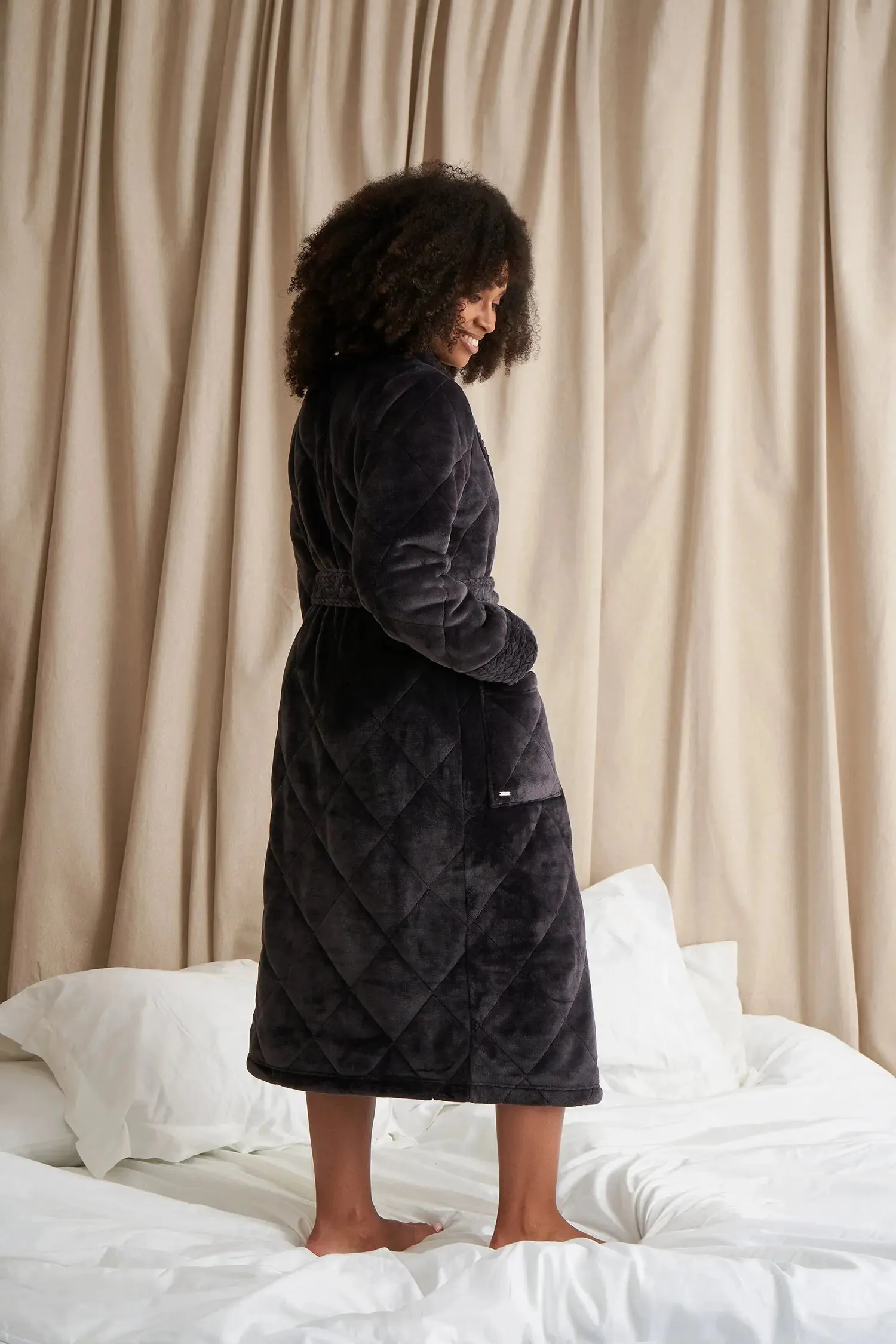 Quilted Velour Robe in Raven