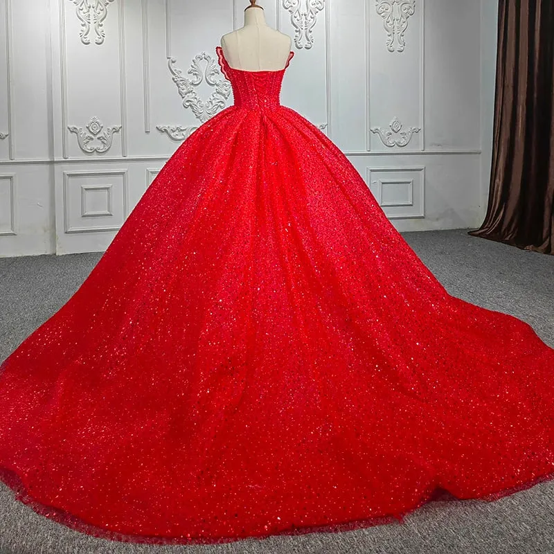 Quinceanera Ball Gown Red Sequined Dress