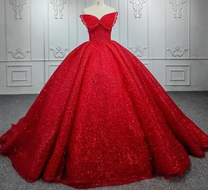 Quinceanera Ball Gown Red Sequined Dress