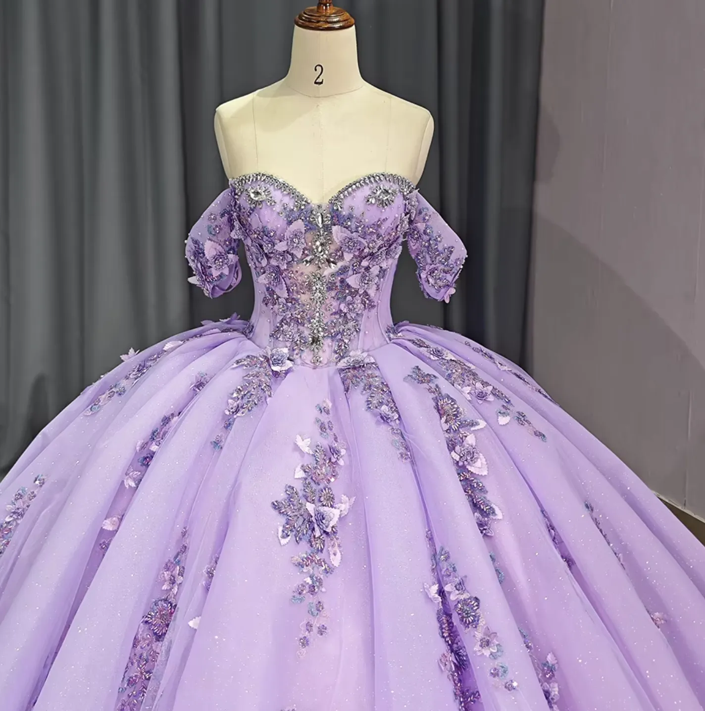 Quinceanera Dress Purple Princess Crystal Off The Shoulder