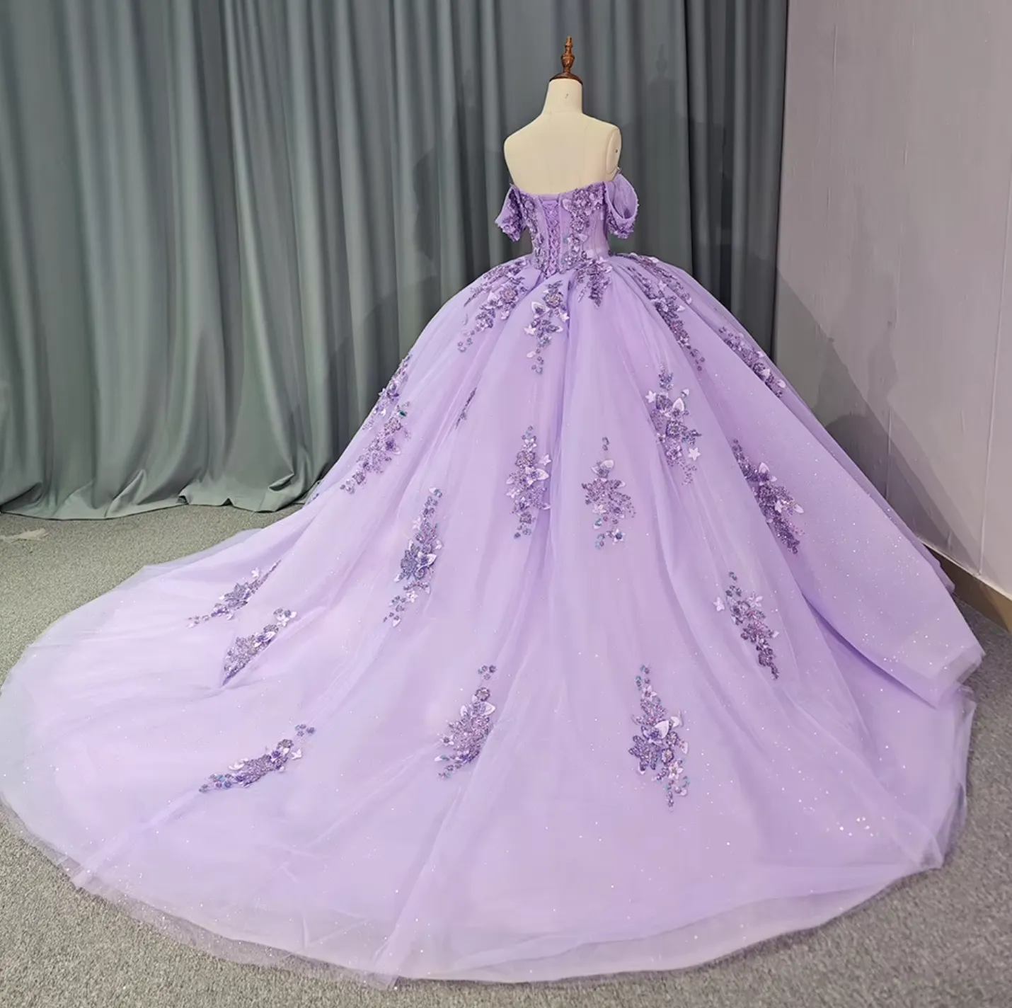 Quinceanera Dress Purple Princess Crystal Off The Shoulder