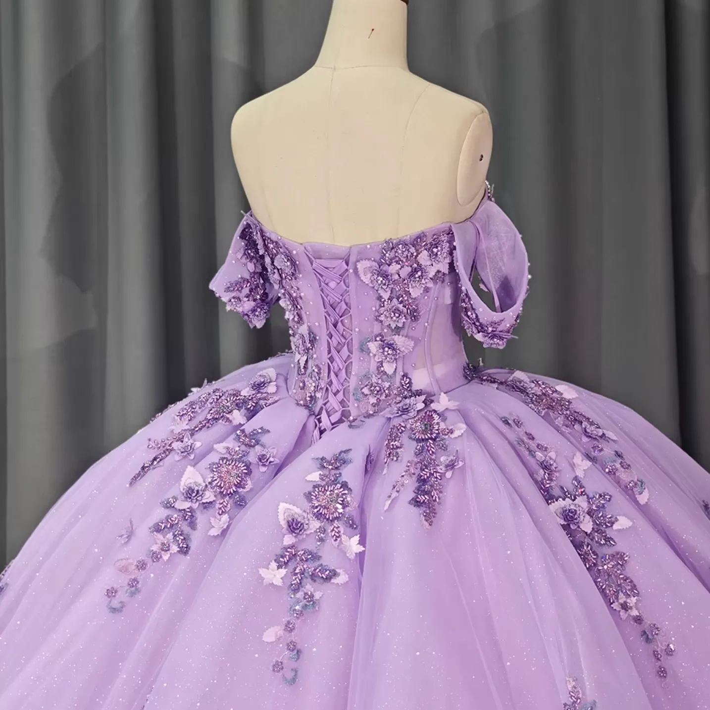 Quinceanera Dress Purple Princess Crystal Off The Shoulder