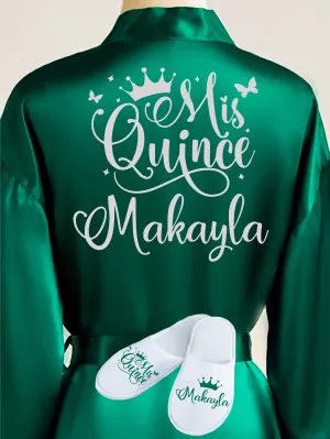 Quinceanera Green with Silver robe with slippers