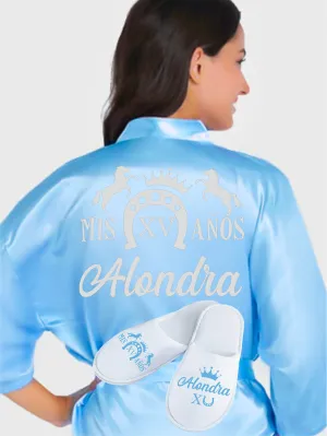 Quinceanera Light Blue with Silver robe with slippers