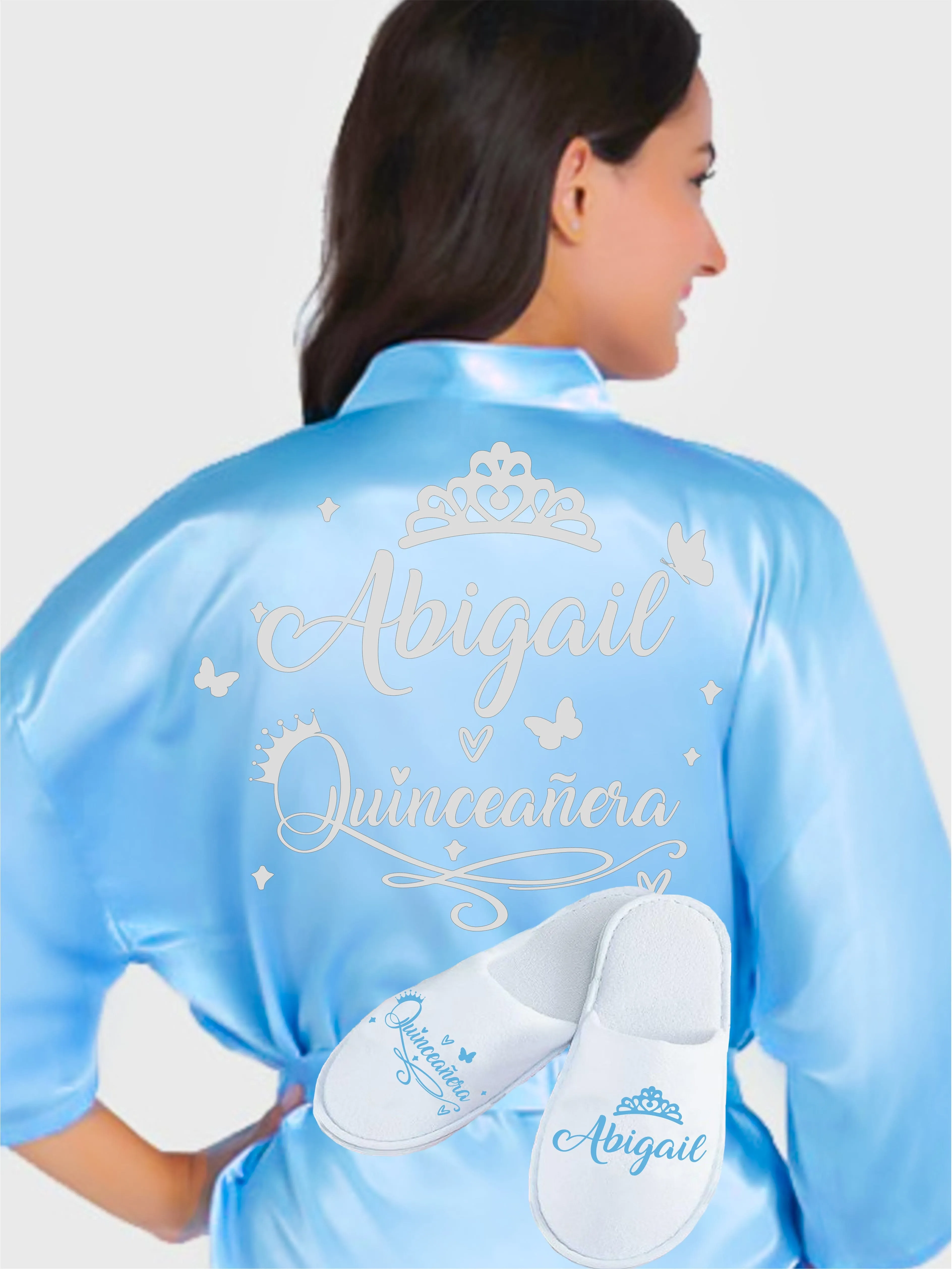 Quinceanera Light Blue with Silver robe with slippers