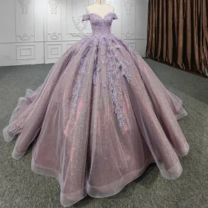 Quinceanera Purple Ball Gown Flower Dress