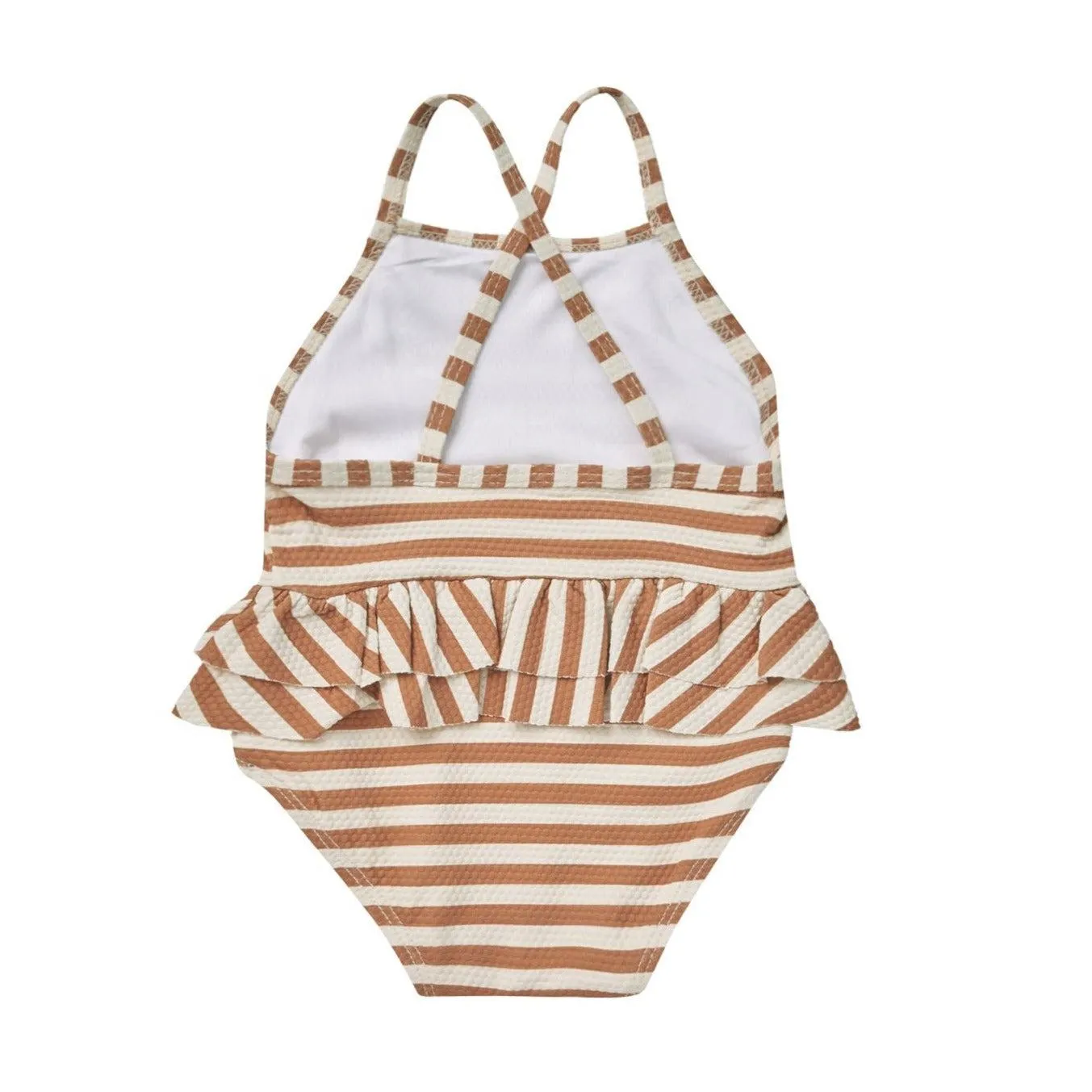 Quincy Mae - Ruffled One-Piece Swimsuit - Clay Stripe