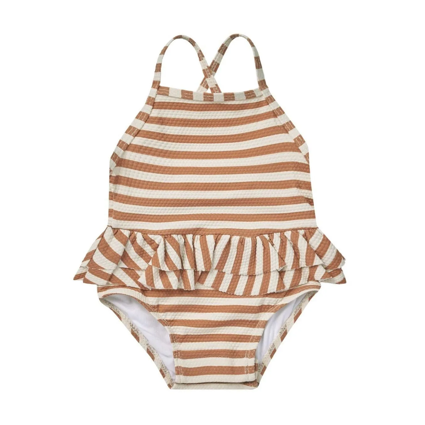 Quincy Mae - Ruffled One-Piece Swimsuit - Clay Stripe