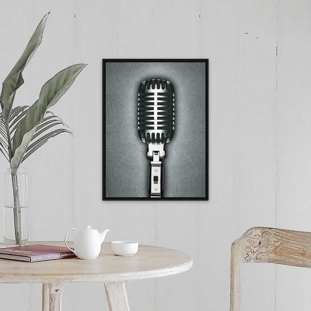 "A Classic microphone" Black Float Frame Canvas Art