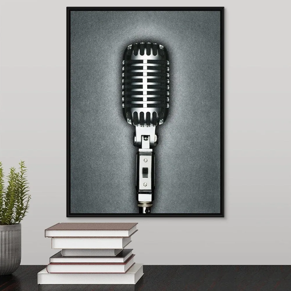 "A Classic microphone" Black Float Frame Canvas Art