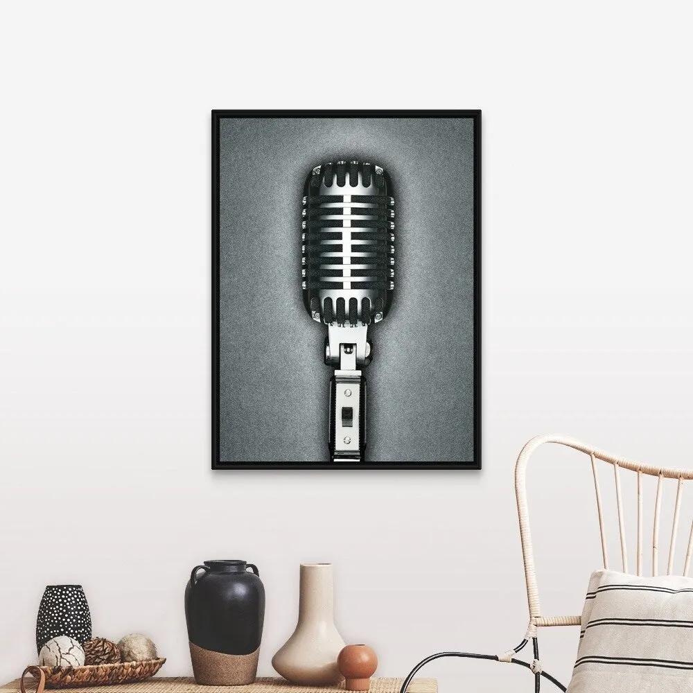 "A Classic microphone" Black Float Frame Canvas Art