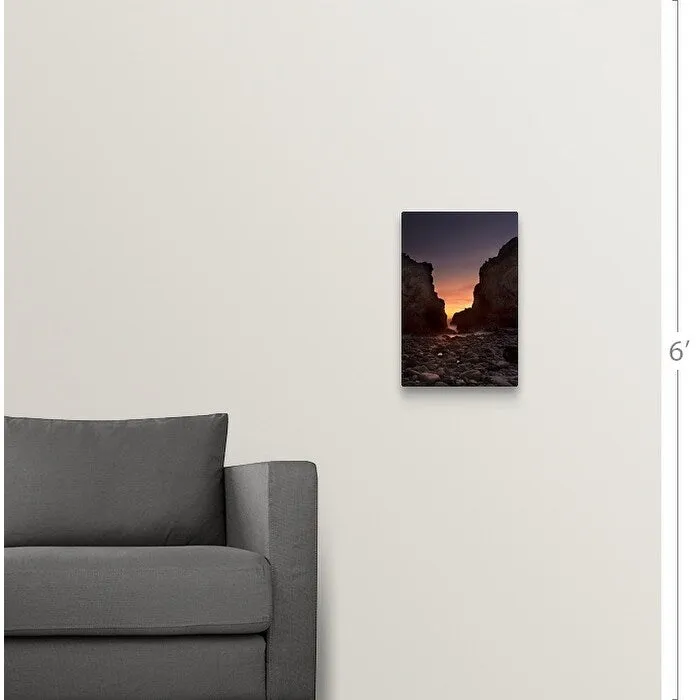 "A crescent moon sets through a dusk-colored sky at Pfeiffer Beach, CA, USA" Canvas Wall Art