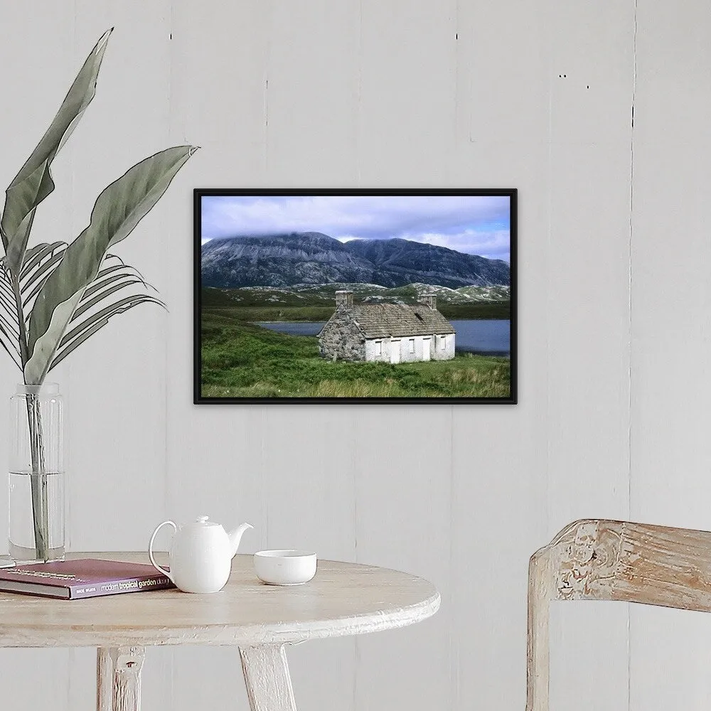 "Abandoned croft on the shore of Loch Stack" Black Float Frame Canvas Art