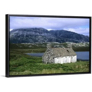 "Abandoned croft on the shore of Loch Stack" Black Float Frame Canvas Art