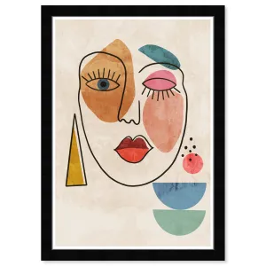 "Abstract Face II", Geometric Woman Face Modern & Contemporary White Framed Wall Art Print for Bedroom