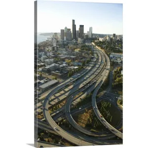 "Aerial view of Seattle freeways and downtown" Canvas Wall Art