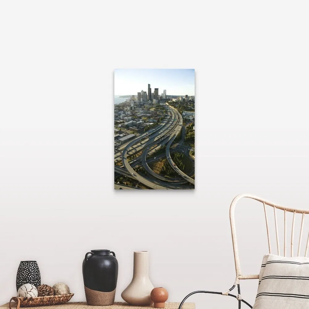 "Aerial view of Seattle freeways and downtown" Canvas Wall Art