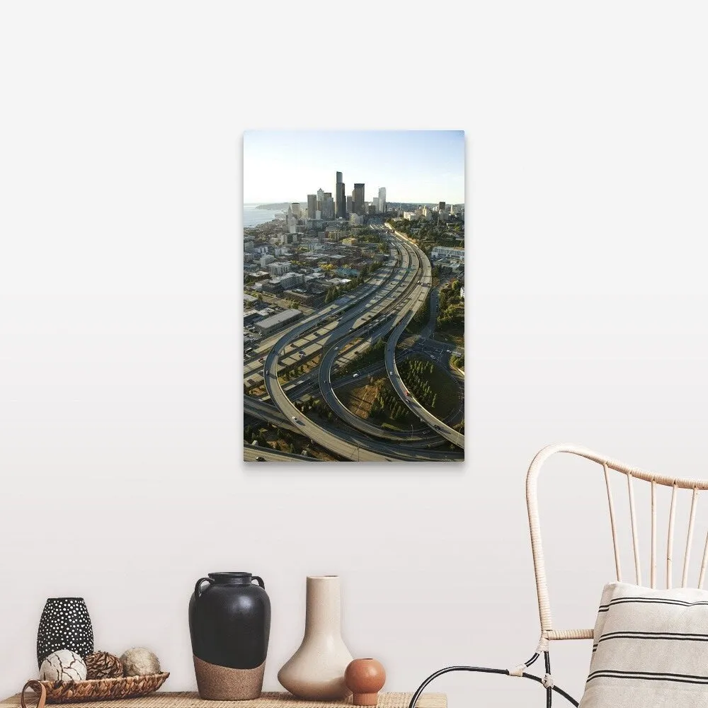 "Aerial view of Seattle freeways and downtown" Canvas Wall Art