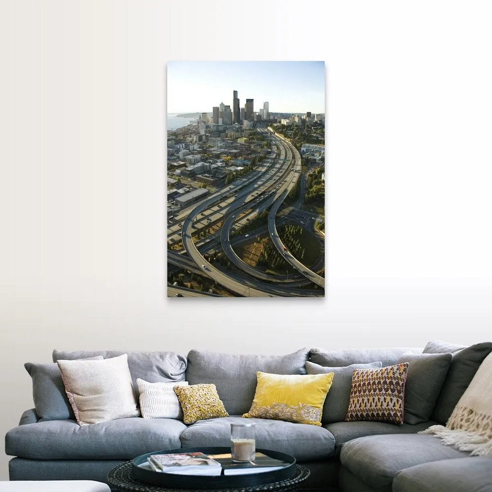 "Aerial view of Seattle freeways and downtown" Canvas Wall Art