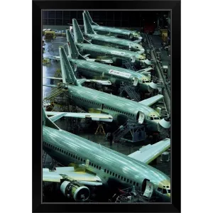 "Aircraft production, Boeing 737 passenger aircraft" Black Framed Print