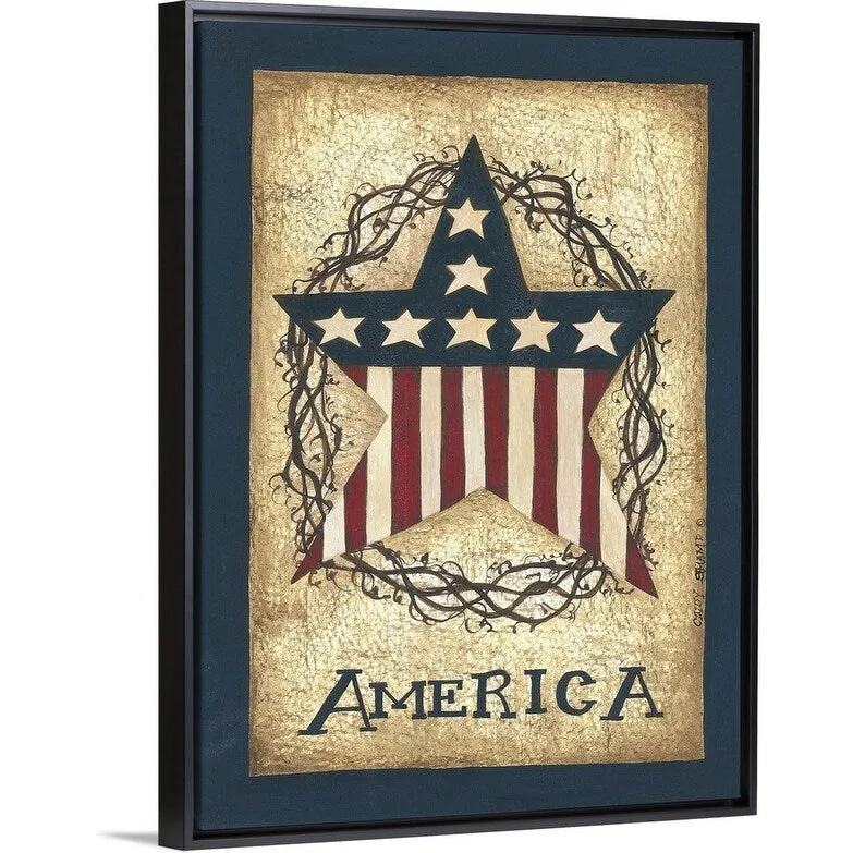 "America" Black Float Frame Canvas Art