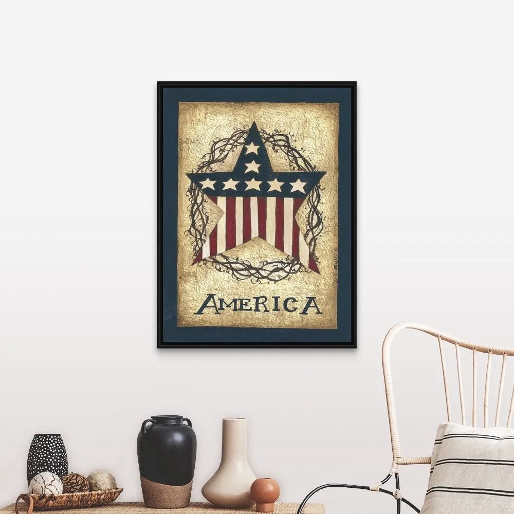 "America" Black Float Frame Canvas Art