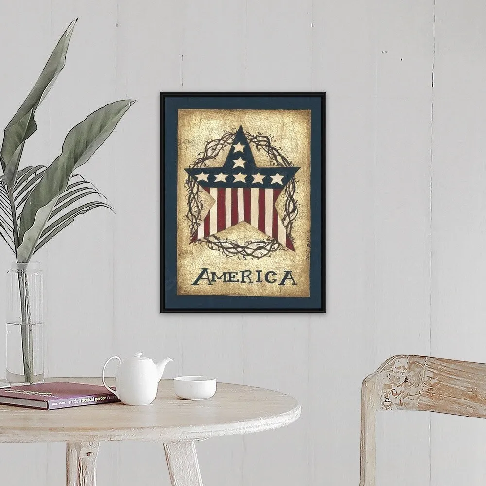 "America" Black Float Frame Canvas Art