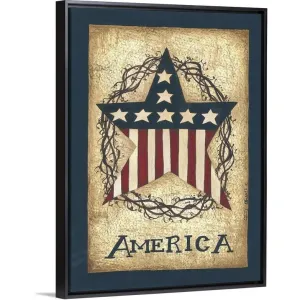 "America" Black Float Frame Canvas Art