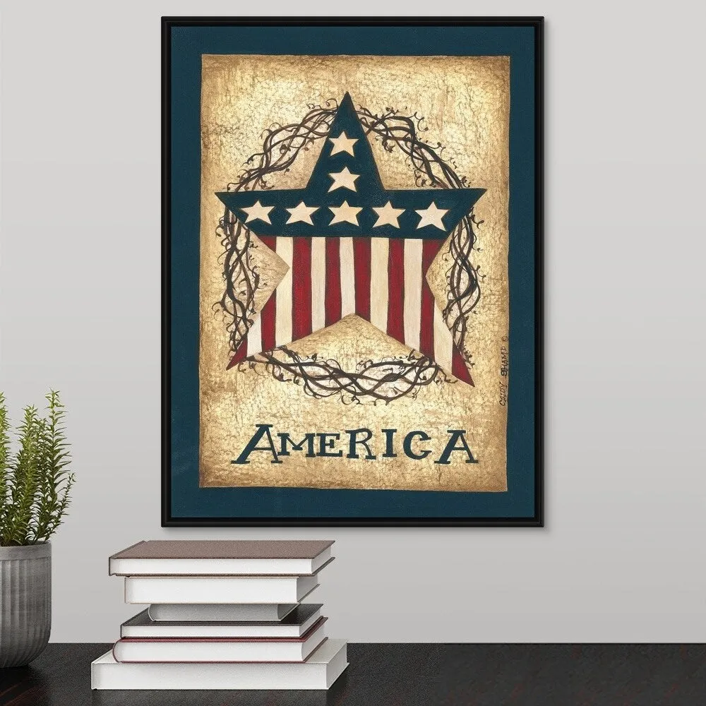 "America" Black Float Frame Canvas Art