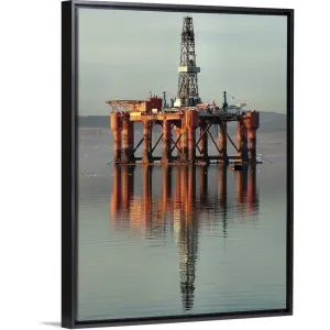 "An Oil Rig reflected in the winter sun" Black Float Frame Canvas Art