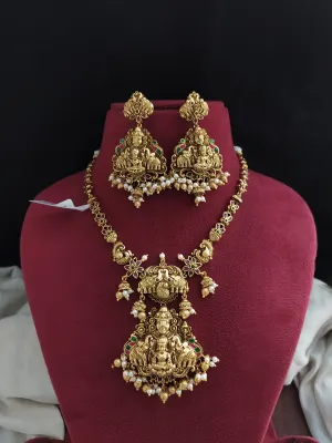 "Antique Lakshmi Necklace Set with Kundan Stones and Nagas Work"