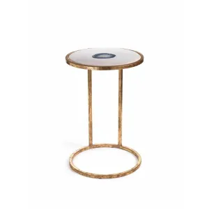 "Aquarius" 20" Tall Accent Table, Marble and Inlaid Agate