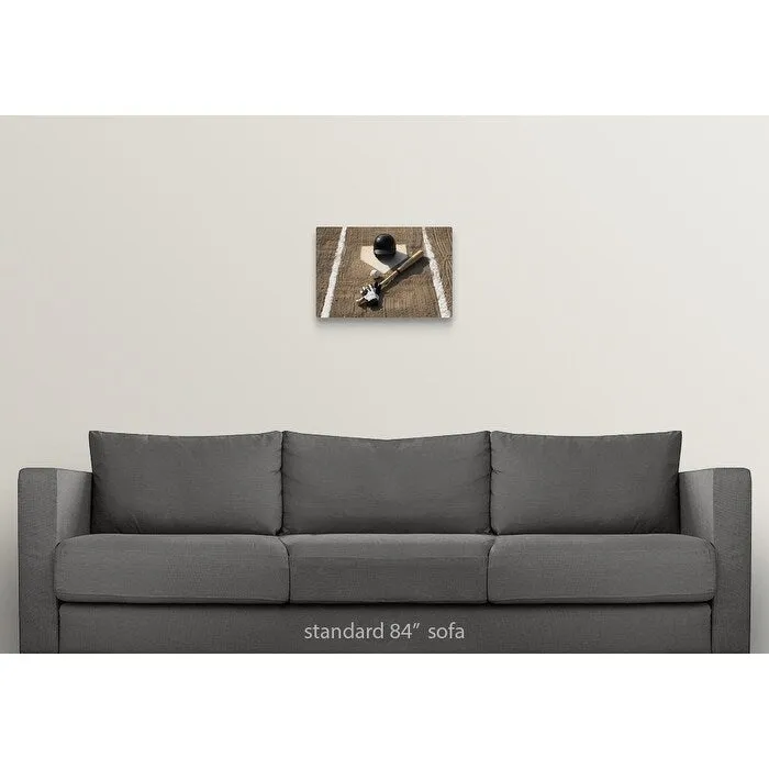 "Baseball, bat, batting gloves and baseball helmet at home plate" Canvas Wall Art