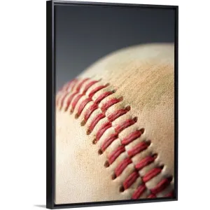 "Baseball with impact mark." Black Float Frame Canvas Art