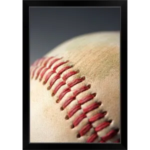 "Baseball with impact mark." Black Framed Print