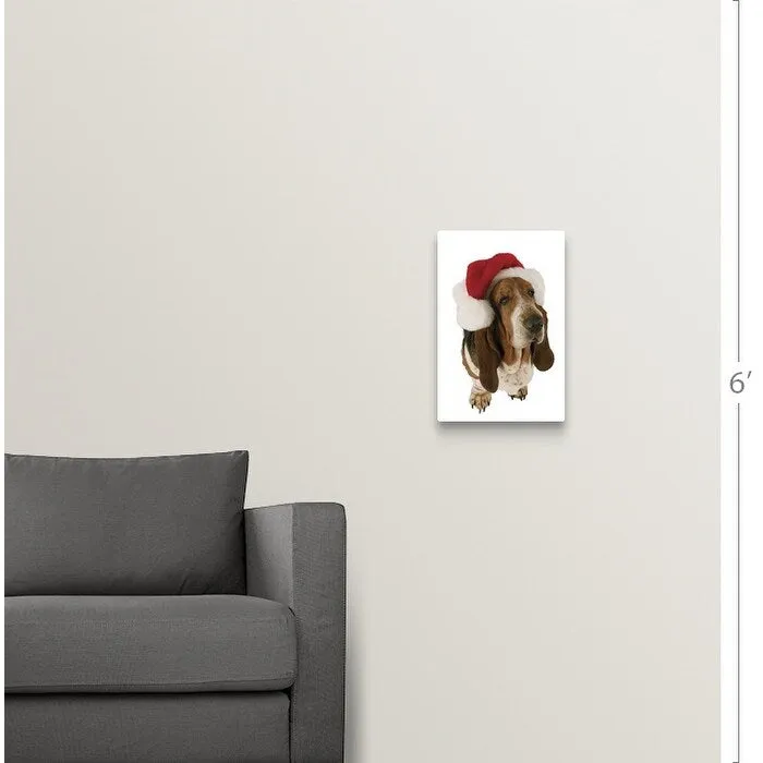 "Basset Hound displaying a Santa hat" Canvas Wall Art