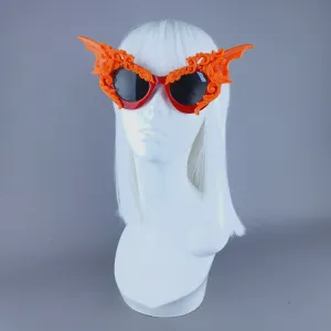 "Bathory" Red & Orange Filigree Ornate Bat Wing & Cherub Sunglasses