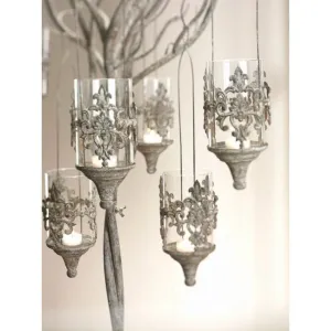 "Belissa" Hanging Candle Holder , Antique Metal (Set of 12)