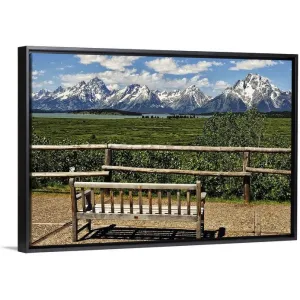 "Bench in Park" Black Float Frame Canvas Art