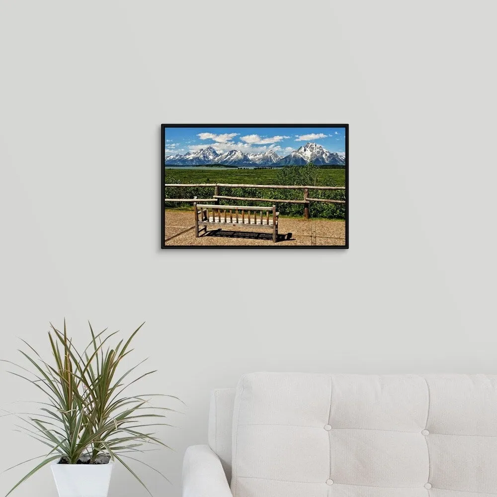 "Bench in Park" Black Float Frame Canvas Art