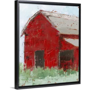 "Big Red Barn II" Black Float Frame Canvas Art