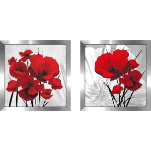 "Big Red Poppies" Wall Art Set of 2, Matching Set