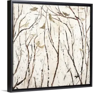 "Birds and Branches II" Black Float Frame Canvas Art