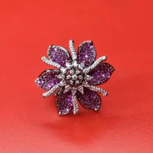 "Blooming Elegance: The Pink Floral CZ Finger Ring for Stylish Women"