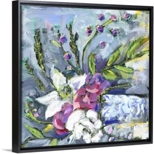 "Blue and White Vase lavender" Black Float Frame Canvas Art