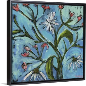 "Blue Daisy Pattern" Black Float Frame Canvas Art