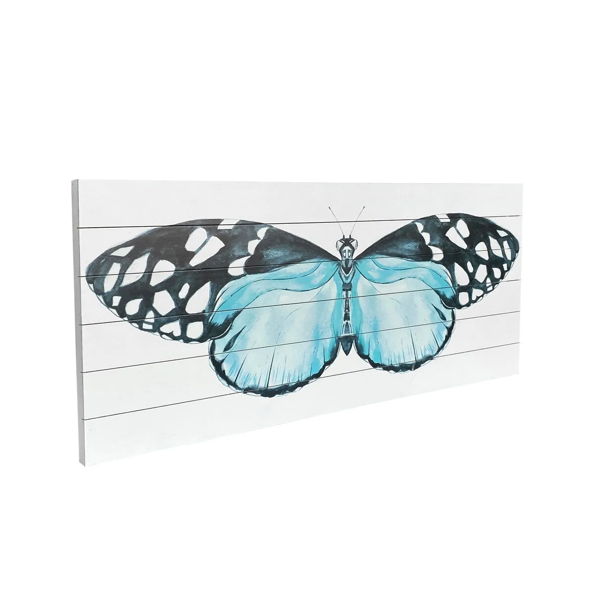 "Blue Moth" Print on Planked Wood Wall Art