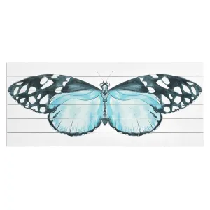 "Blue Moth" Print on Planked Wood Wall Art