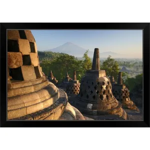 "Borobudur after sunrise" Black Framed Print